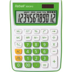 Calculatoare de birou Rebell, Calculator de birou, 12 digits, 145 x 104 x 26 mm, Rebell SDC 912 - alb/verde - autograf.ro
