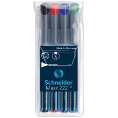 Markere, Universal permanent marker SCHNEIDER Maxx 222 F, varf 0.7mm, 4 culori/set - (N, R, A, V) - autograf.ro