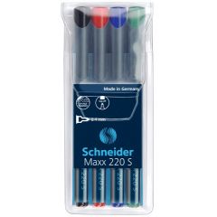 Schneider, Universal permanent marker SCHNEIDER Maxx 220 S, varf 0.4mm, 4 culori/set - (N, R, A, V) - autograf.ro