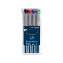 Markere, Universal non-permanent marker SCHNEIDER Maxx 221 S, varf 0.4mm, 4 culori/set - (N, R, A, V) - autograf.ro