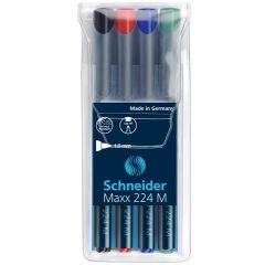 Markere, Universal permanent marker SCHNEIDER Maxx 224 M, varf 1mm, 4 culori/set - (N, R, A, V) - autograf.ro