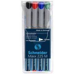 Markere, Universal non-permanent marker SCHNEIDER Maxx 225 M, varf 1mm, 4 culori/set - (N, R, A, V) - autograf.ro