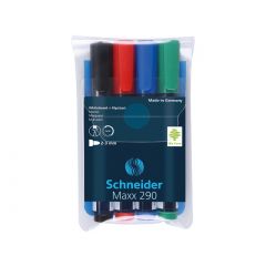 Markere, Marker SCHNEIDER Maxx 290, pentru tabla de scris+flipchart, varf rotund 2-3mm, 4 cul/set - (N,R,A,V) - autograf.ro