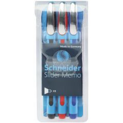 Pixuri Monteverde USA Leitz Schneider DELI, Pix SCHNEIDER Slider Memo XB, rubber grip, accesorii metalice, 3 culori/set - (N, R, A) - autograf.ro