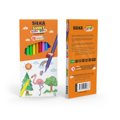 Creioane cerate Silka, Creioane colorate, 12 culori/cutie, SILKA Shiny - autograf.ro