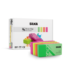 Radiere si corectoare Silka, Radiera pentru creion, 39.5x18.5x12mm, PVC-free, nu lasa reziduuri, SILKA Neon - culori asortate - autograf.ro