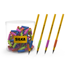 Creioane  Silka, Display silicon grip pt creion, pt scriere de mana la copii, 72buc/display, SILKA Spiral Glitter-ergonomic - autograf.ro