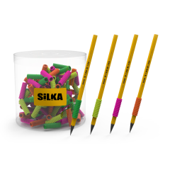Creioane  Silka, Display silicon grip pt creion, pt scriere de mana la copii, 72buc/display, SILKA Spiral Neon-ergonomic - autograf.ro