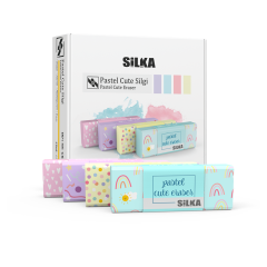 Radiere si corectoare Silka, Display radiere pt creion, nu lasa reziduuri, 20buc/display, SILKA Pastel Cute - design asortat - autograf.ro