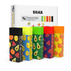 Radiere si corectoare Silka, Display radiere pt creion, nu lasa reziduuri, 20buc/display, SILKA Tropical - design fructe - autograf.ro