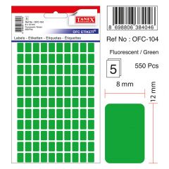 Tanex, Etichete autoadezive color,  8 x 12 mm, 550 buc/set, TANEX - verde fluorescent - autograf.ro
