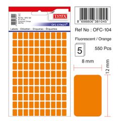 Tanex, Etichete autoadezive color,  8 x 12 mm, 550 buc/set, TANEX - orange fluorescent - autograf.ro