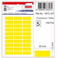 Etichete autoadezive, Etichete autoadezive color, 12 x 30 mm, 150 buc/set, TANEX - galben fluorescent - autograf.ro