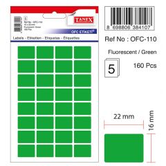 Tanex, Etichete autoadezive color, 16 x 22 mm, 160 buc/set, TANEX - verde fluorescent - autograf.ro