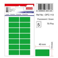 Tanex, Etichete autoadezive color, 19 x 40 mm, 70 buc/set, TANEX - verde fluorescent - autograf.ro