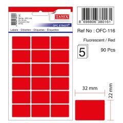 Etichete autoadezive, Etichete autoadezive color, 22 x 32 mm, 90 buc/set, TANEX - rosu fluorescent - autograf.ro