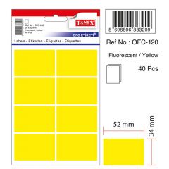 Raspundel Istetel, Etichete autoadezive color, 34 x 52 mm, 40 buc/set, TANEX - galben fluorescent - autograf.ro