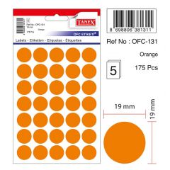 Etichete autoadezive, Etichete autoadezive color, D16 mm, 240 buc/set, TANEX - orange - autograf.ro