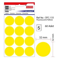 Raspundel Istetel, Etichete autoadezive color, D32 mm, 60 buc/set, TANEX - galben - autograf.ro