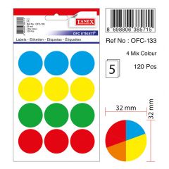 Etichete autoadezive, Etichete autoadezive color mix, D32 mm, 60 buc/set, TANEX - culori asortate - autograf.ro