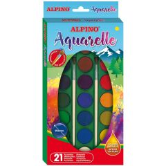 Alpino, Acuarele 21 culori/cutie + 2 pensule gratis, Alpino - autograf.ro