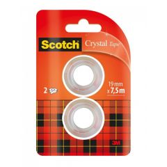 3m-scotch, Banda adeziva transparent cristal, se rupe usor, 19mm x 7.5m, 2 buc/blister, 3M - SCOTCH Crystal - autograf.ro