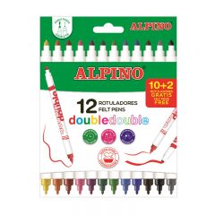 Carioci lavabile, Carioca lavabila, 12 culori/cutie, vaft 2mm/4.5mm, ALPINO Double Double - culori clasice - autograf.ro