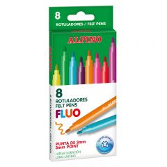 Carioci lavabile, Carioca lavabila,  8 culori/cutie, ALPINO Fluo - culori fluorescente - autograf.ro