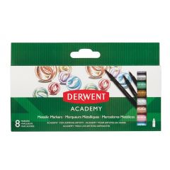 Carioci, Carioci DERWENT Academy, varf ascutit, 8 buc/set, culori metalizate - autograf.ro