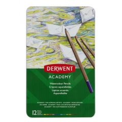 Derwent, Creioane acuarela DERWENT Academy, cutie metalica, 12 buc/set, diverse culori - autograf.ro