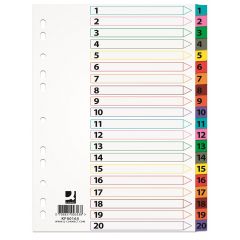 Indecsi si separatoare Han Q-connect, Index carton alb Mylar numeric  1-20, margine PP color, A4, 170g/mp, Q-Connect - autograf.ro