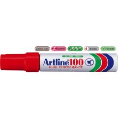 Artline, Permanent marker ARTLINE 100, corp metalic, varf tesit 7.5-12.0mm - rosu - autograf.ro