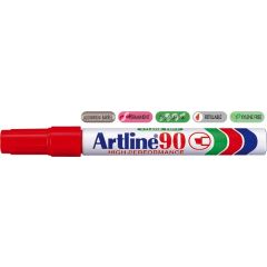 Artline, Permanent marker ARTLINE  90, corp metalic, varf tesit 2.0-5.0mm - rosu - autograf.ro