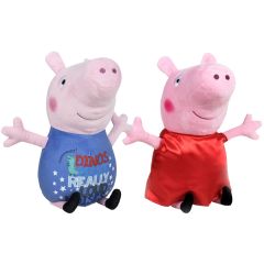 Jucarii de plus, Set 2 jucarii din plus George Dinos & Peppa Pig cu rochie rosie din satin 17 cm, Peppa Pig PL18947GR - autograf.ro