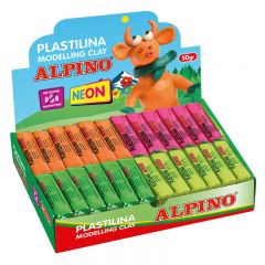 Plastilina si accesorii Alpino, Display plastilina fluorescenta, 24 x  50gr./display, ALPINO -  6 culori asortate - autograf.ro