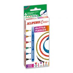 Alpino, Set ALPINO Crea+ Glitter marker, 6 culori/set - autograf.ro
