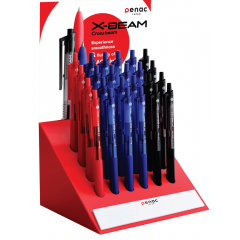 Pixuri Leitz Penac, Display pixuri PENAC X-Beam, rubber grip, clema plastic, 0.7mm, 24 buc/display - culori asortate - autograf.ro