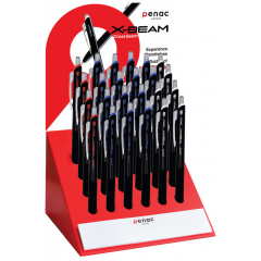 Pixuri Leitz Penac, Display pixuri PENAC X-Beam, rubber grip, clema metalica, 0.7mm, 24 buc/display - culori asortate - autograf.ro