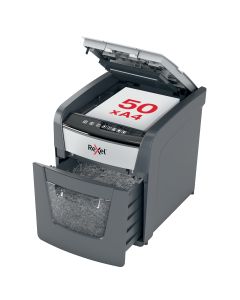 Distrugator documente automat REXEL OPTIMUM 50X, P4, cross-cut (confeti), 50 coli, cos 20l, negru-g