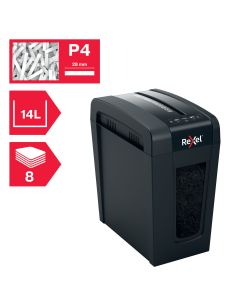 Distrugator documente manual REXEL SECURE X 8 Slim, P4, cross-cut (confeti), 8 coli, 14l, negru