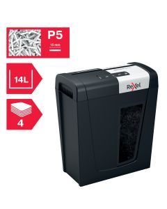Distrugator documente manual REXEL SECURE MC4, P5, micro-cut (particule), 4 coli, 14l, negru-arginti