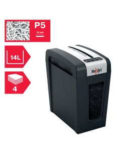 Distrugator documente manual REXEL SECURE MC4 Slim, P5, micro-cut (particule), 4 coli, 14l, negru-ar