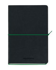 Caiet A5, 192 file-hartie cream FSC80 g/mp, coperta soft-touch negru-verde,AURORA Tesoro - dictando
