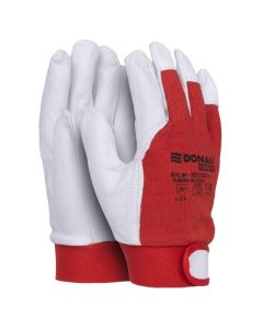 Manusi protectie DONAU, din piele, grip, manseta elastica cu inchidere velcro- marimea 8 - alb/rosu