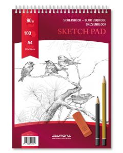 Bloc desen cu spirala, A4, 100 file - 90g/mp, pentru schite creion, AURORA Esquisse - hartie alba