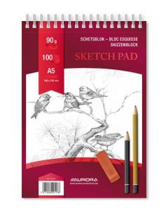 Bloc desen cu spirala, A5, 100 file - 90g/mp, pentru schite creion, AURORA Esquisse - hartie alba