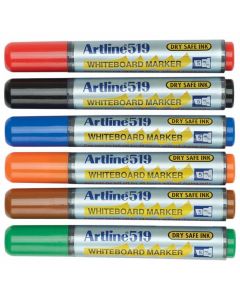 Marker pentru tabla de scris ARTLINE 519 - Dry safe ink, varf tesit 2.0-5.0mm, 6 culori/set