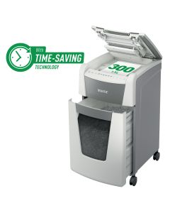 Distrugator documente automat LEITZ IQ Office, P5, micro-cut (particule), 300 coli, cos 60l, alb-gri