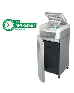 Distrugator documente automat LEITZ IQ Office, P5, micro-cut (particule), 600 coli, cos 110l, alb-gr
