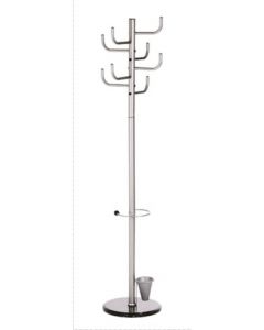 Cuier metalic argintiu ALCO, 172/40cm; cu 8 agatatori metalice, suport umbrele